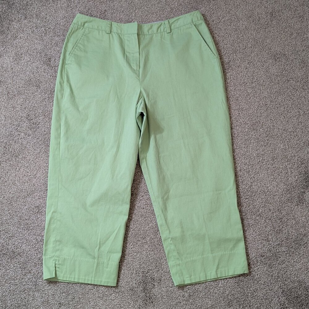 LARRY LEVINE Lime Green High Rise Front Zip Stretch Cropped Pants; Size 16